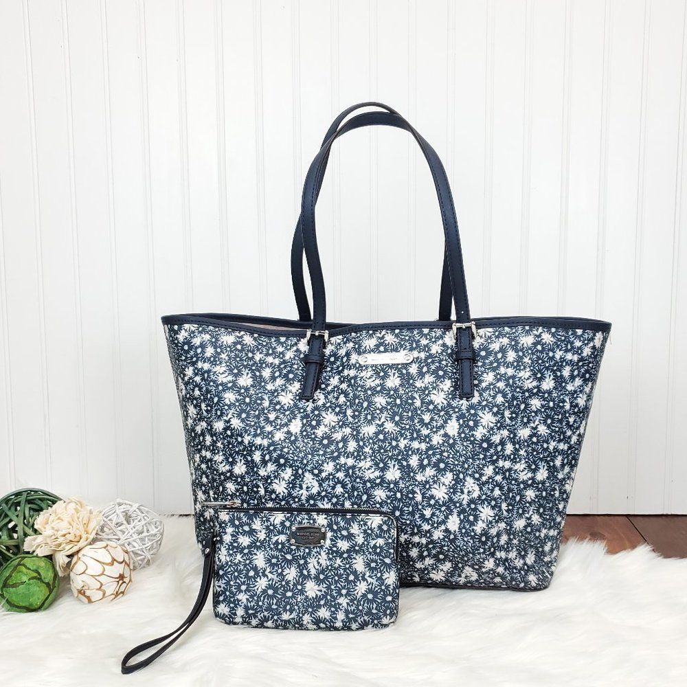 Michael Kors Jet Set Travel Large Carry All Navy Tote with Matching Wallet